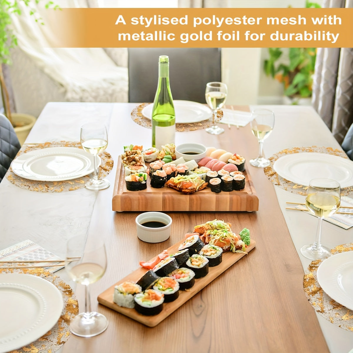 Luxurious Golden Foil Mesh Design Disposable Placemats - Elegant 33.02cm Round Set for Formal Dining, Weddings, Birthdays, and More - Easy Cleanup, Perfect for Any Occasion