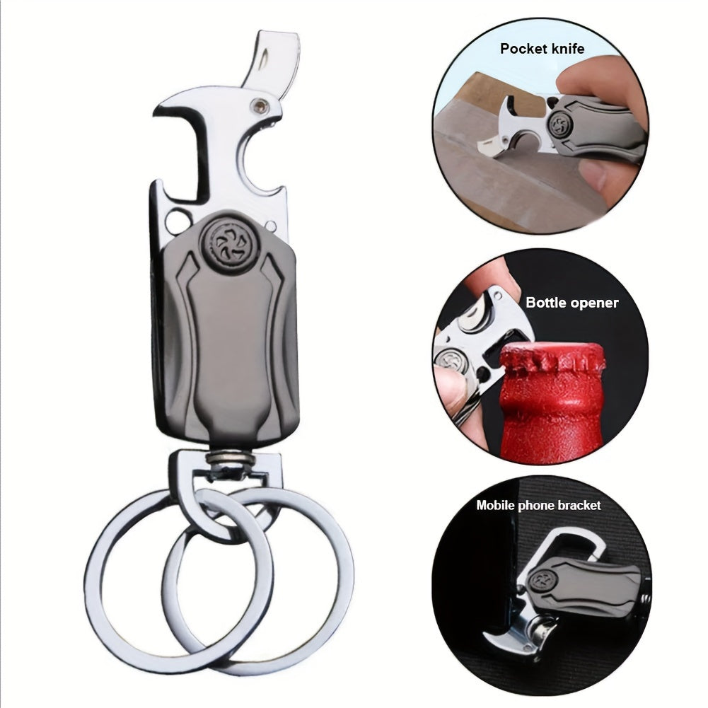 Multipurpose Keychain with Spinner, Opener, Key Holder, Knife and Phone Stand