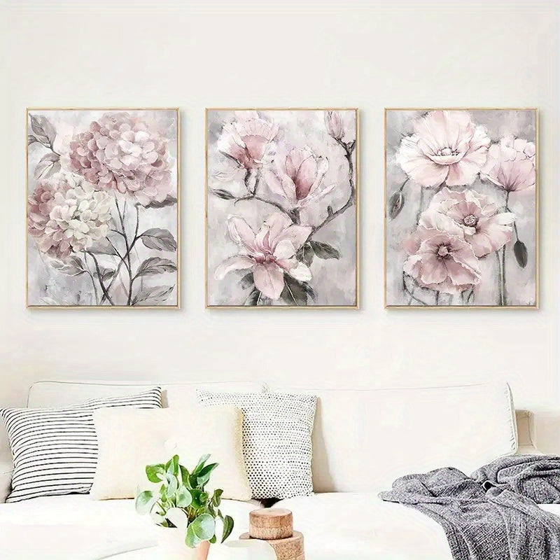 3 canvas paintings of beautiful flowers posters for living room wall art, perfect home decor without frame.