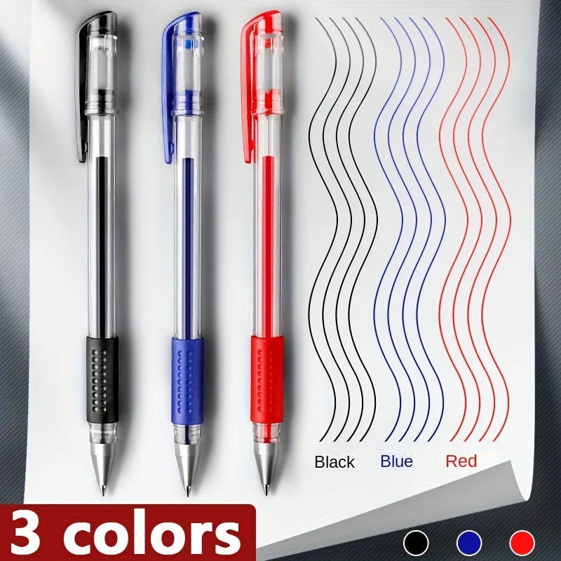 Set of 3 pens with 15 refills in black, blue, and red ink colors.