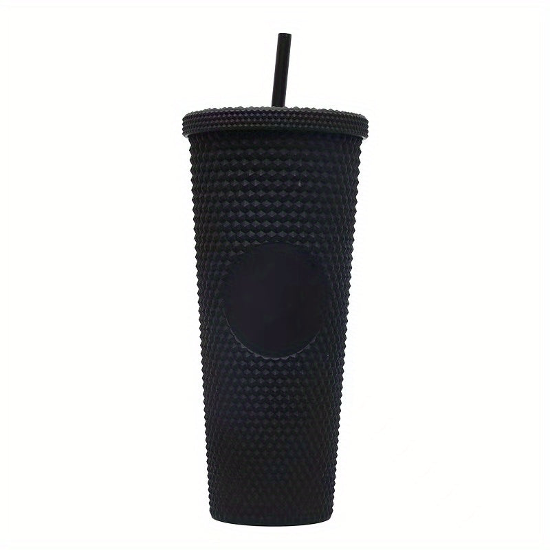 1pc studded cup with lid and straw, 24oz matte cups, BPA-free tumbler, shiny plastic water cup, double-layer water bottle, reusable vent cup, drinkware, home kitchen items, birthday gift