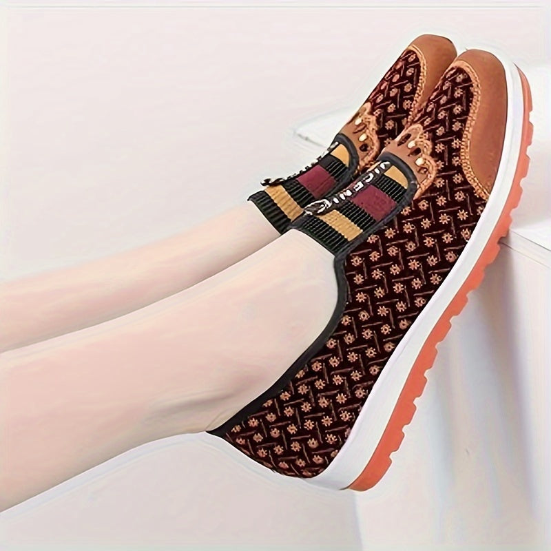 Women's comfortable slip-on loafers with rubber sole, fabric lining, and Mary-Jane strap design for summer wear.