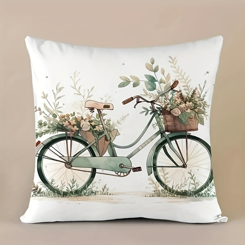 Bicycle Pattern Cushion Cover for Home, Sofa, or Living Room - Modern Fabric Pillow Cover (1pc, Filler not included) - Size: 46.18 meters