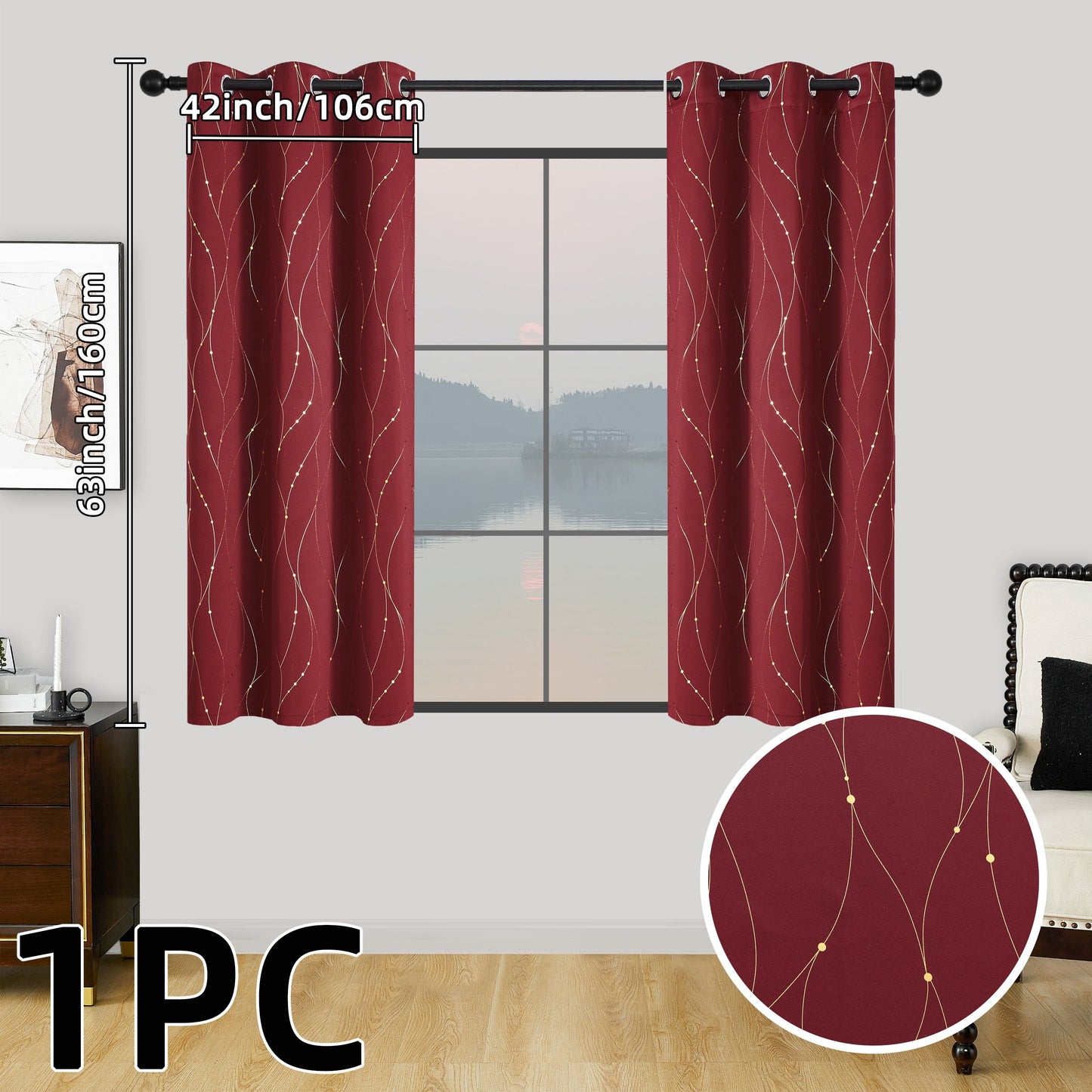 1 piece of geometric pattern curtain with heat insulating properties, featuring an oil print design for blackout purposes. This curtain has grommet top details and is suitable for home decor in the bedroom, living room, office, and study room.