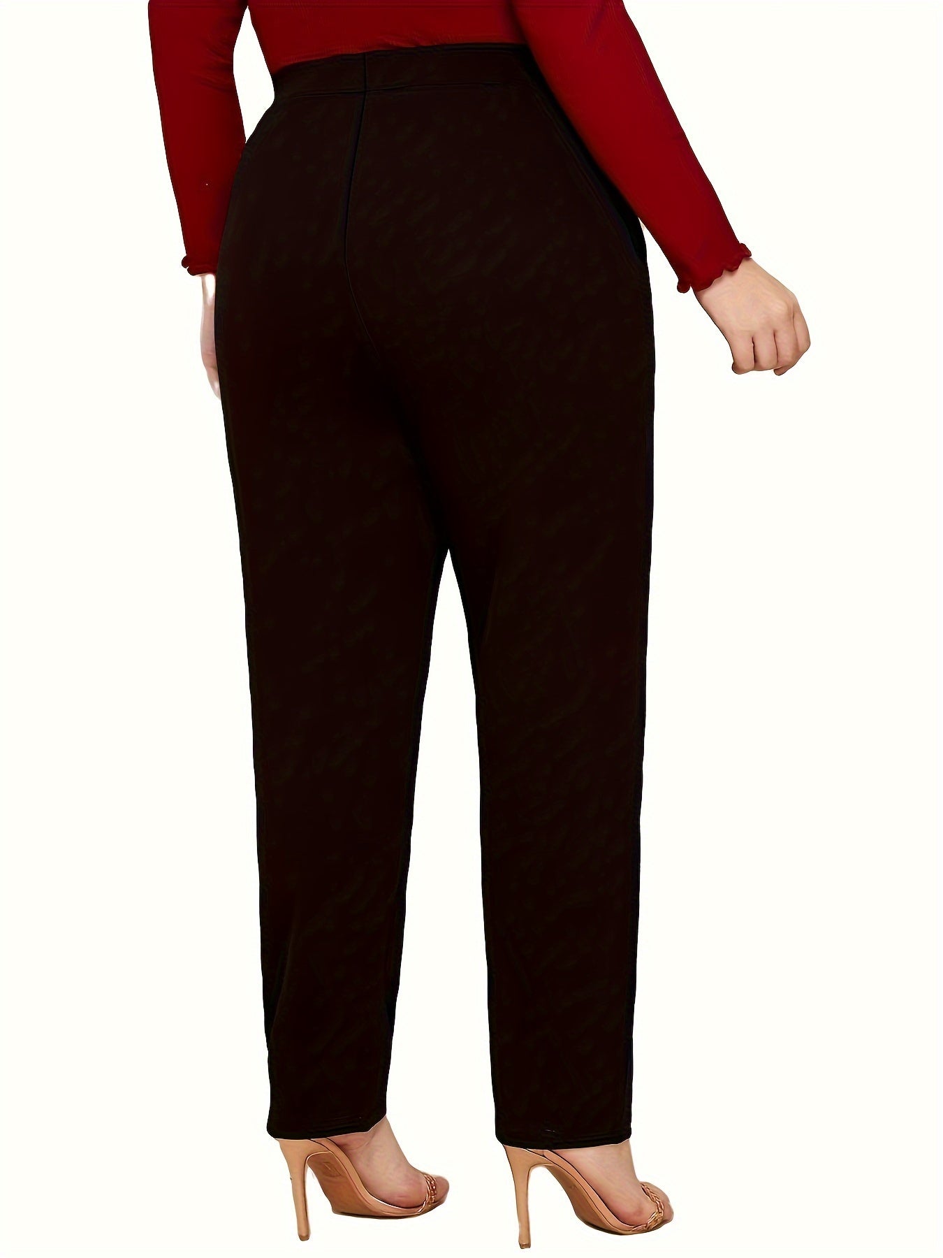 High-waisted, slim-fitting straight-leg pants for plus size, made of polyester with pockets. Ideal for Spring/Fall and machine washable.