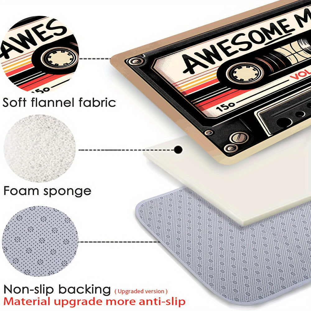 Retro Cassette Tape Welcome Mat - Plush, Anti-Slip & Colorfast Flannel Rug for Any Room - Easy-Care Home Accent