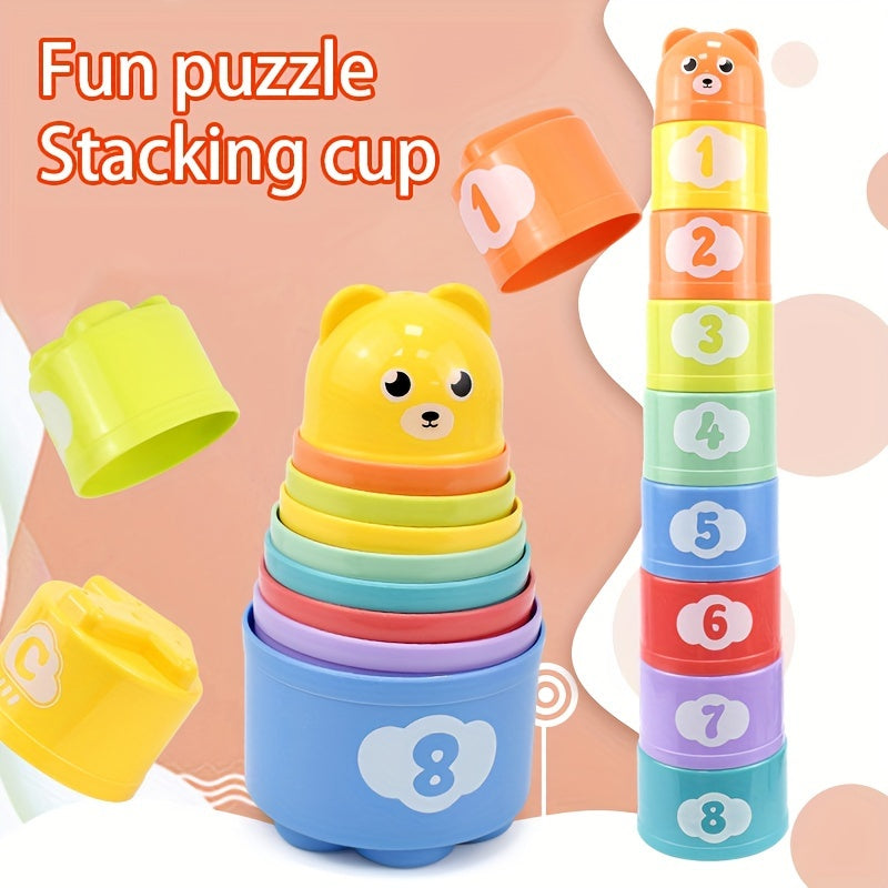 Children's stacking cups in random colors, rainbow tower toys, ring stacking cups for kids, perfect for beach play, festivals, and birthdays.