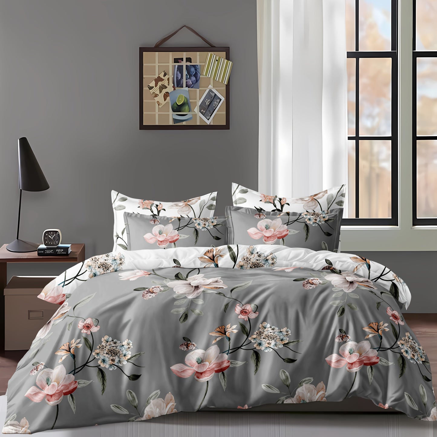 Two-color, two/three piece set of flower-themed bedding for bedroom and guest room. Soft, comfortable, and skin-friendly fabric.