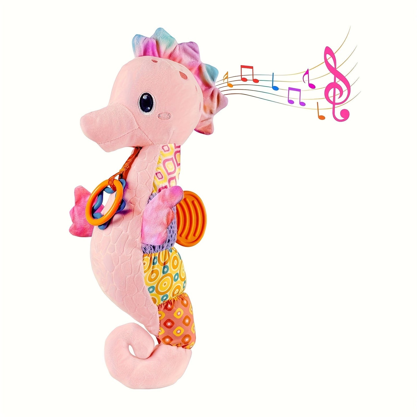 1 piece of WELLFAR Soft Plush Seahorse Toy featuring a Hidden Head Music Box, Hanging Ring, Squeakers, and Crinkle Sound Paper - Made from Polyester Fiber, this Interactive Baby Toy is Perfect for Newborns and makes an Ideal Gift for Birthdays