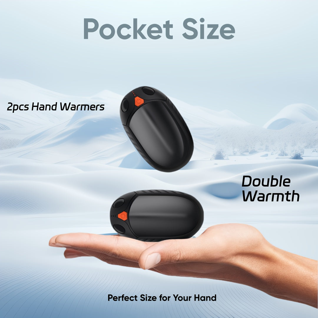 Electric handwarmer that doubles as a pocket heater, providing double-sided warmth for cold winter days or camping trips. This rechargeable hand warmer is a warm and practical gift idea.