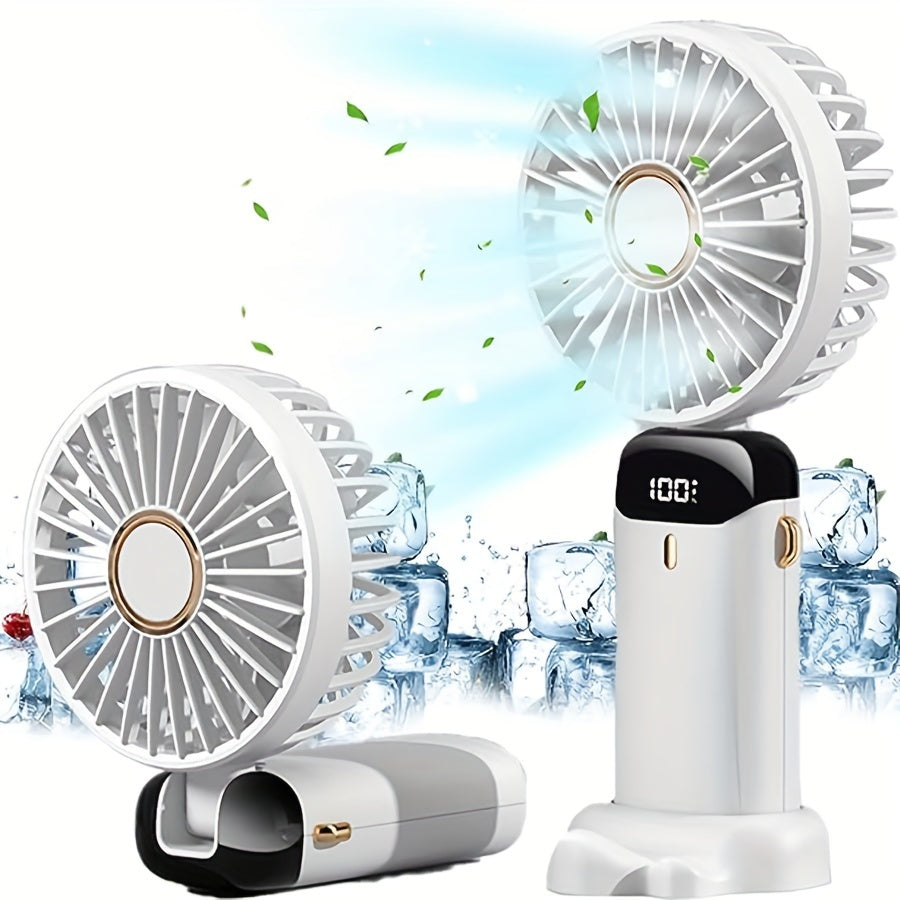 Convenient USB Rechargeable Handheld Fan with LED Display Screen and Adjustable Base, Ideal for Indoor and Outdoor Activities - Great for Office, Bedroom, Travel, and Camping