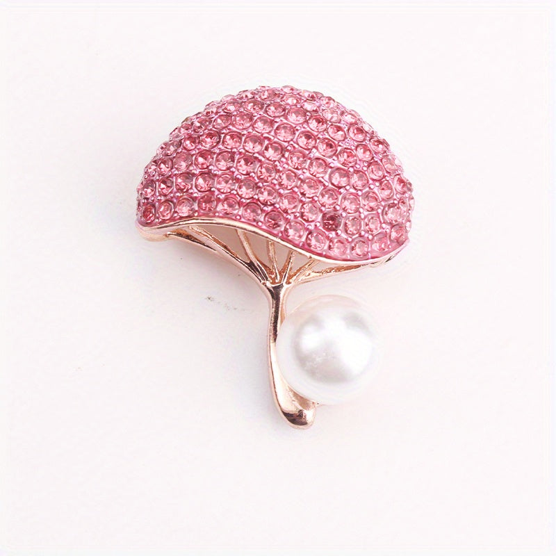 Beautiful and stylish vintage mushroom brooch adorned with sparkling rhinestones - Unique irregular design, ideal for adding flair to dresses and sweaters.