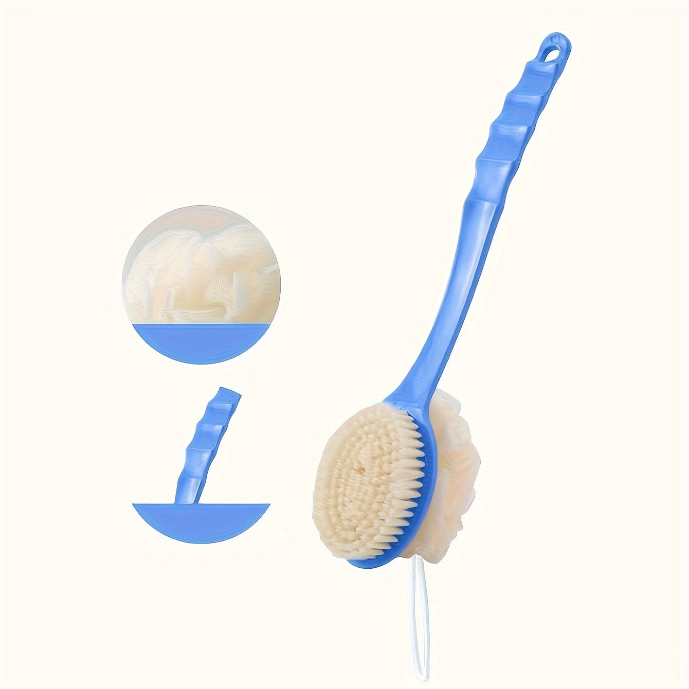 Gentle exfoliating body brush with soft loofah and bristles for men and women. Spa accessory for body and face care.