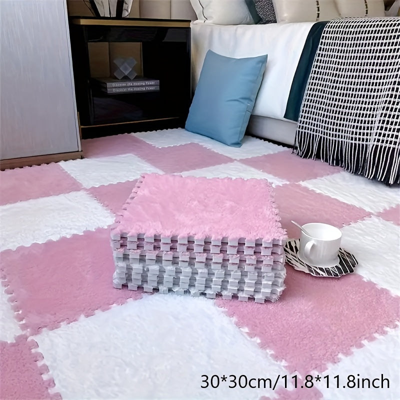 Soft interlocking carpet tiles, suitable for nursery and family living rooms.