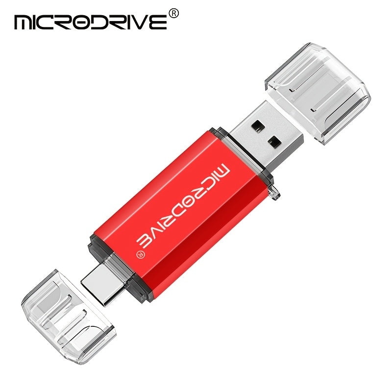 MICRODRIVE 2.0 USB-C Flash Drive - High-Speed OTG Memory Stick, Frosted Metal Texture, 128GB/64GB/32GB/16GB, Laptop & Smartphone Compatible, Red/Black, Cute Design