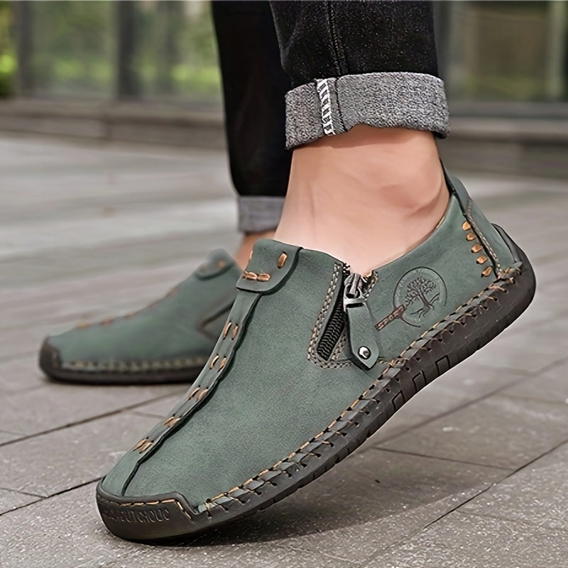 Comfy slip-on business shoes for plus size men with side zipper, non-slip rubber sole, and durability. Ideal for middle-aged men.