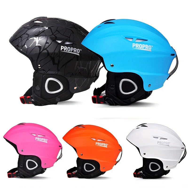 PROPRO High-Performance Ski Helmet for Men & Women: Durable PC material, integrally-molded with ventilated vents, adjustable strap, carbon fiber side panels. Includes free gift. Ideal for