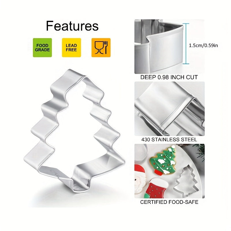 Set of 12 Christmas Cookie Cutters - Stainless Steel with Festive Snowman, Snowflake, Tree, and Santa Designs for Holiday Baking