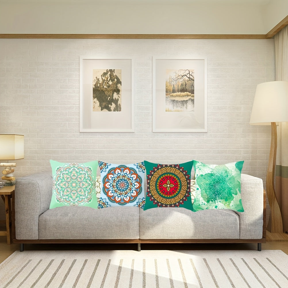 Bohemian Ethnic Style Pillowcases, featuring a vibrant Boho Mandala pattern. Add a touch of bohemian flair to your living room, bedroom, or sofa with these throw pillow covers. Each measures 43.99 X 43.99 cm and does not include a pillow insert. Great