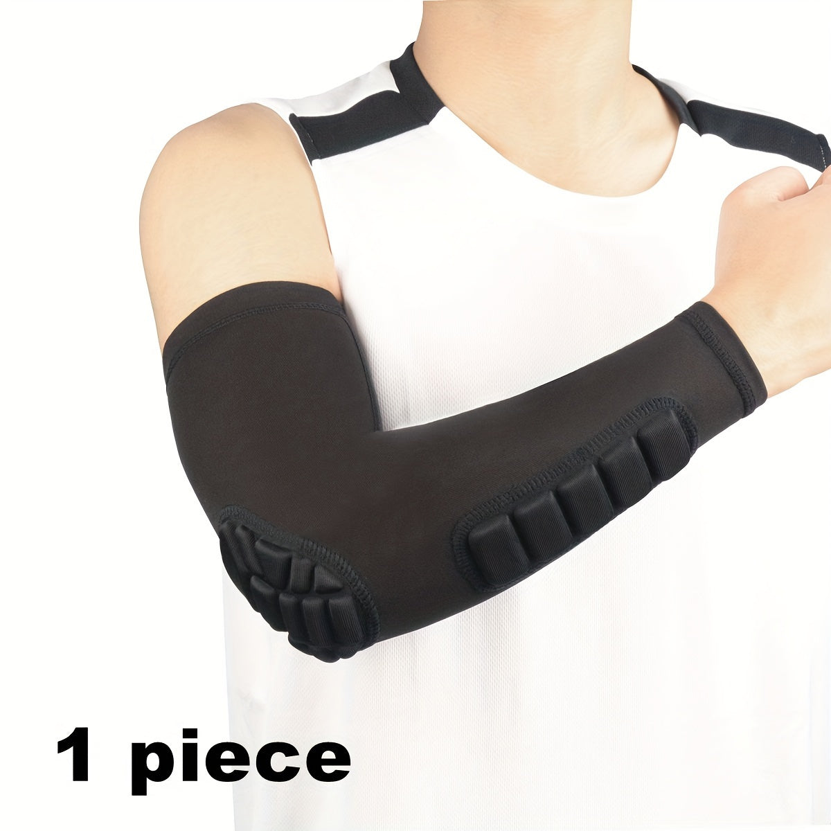 Sports arm guard with detachable honeycomb pad, anti-slip strip. Suitable for multiple sports.