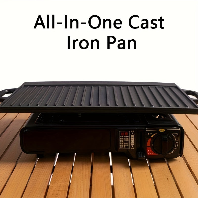 Multi-functional Cast Iron Griddle - Dual-Sided for Baking & BBQ, Non-Stick Coating, Equipped with Handles for Outdoor Camping & Picnics