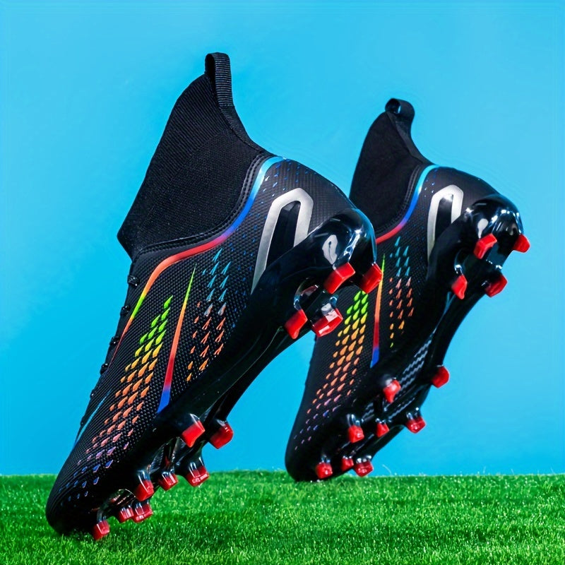 Men's lightweight lace-up soccer cleats with solid color design, faux upper, fabric inner, and rubber sole for training and sports use.