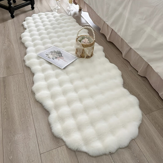 Christmas Holiday Decorative Mat for Sofa and Home - Polygon Shape, 1 Piece, Low Pile, Fluffy Faux Rabbit Fur Area Mat made of Solid Color Polyester with PVC Backing, Machine Washable