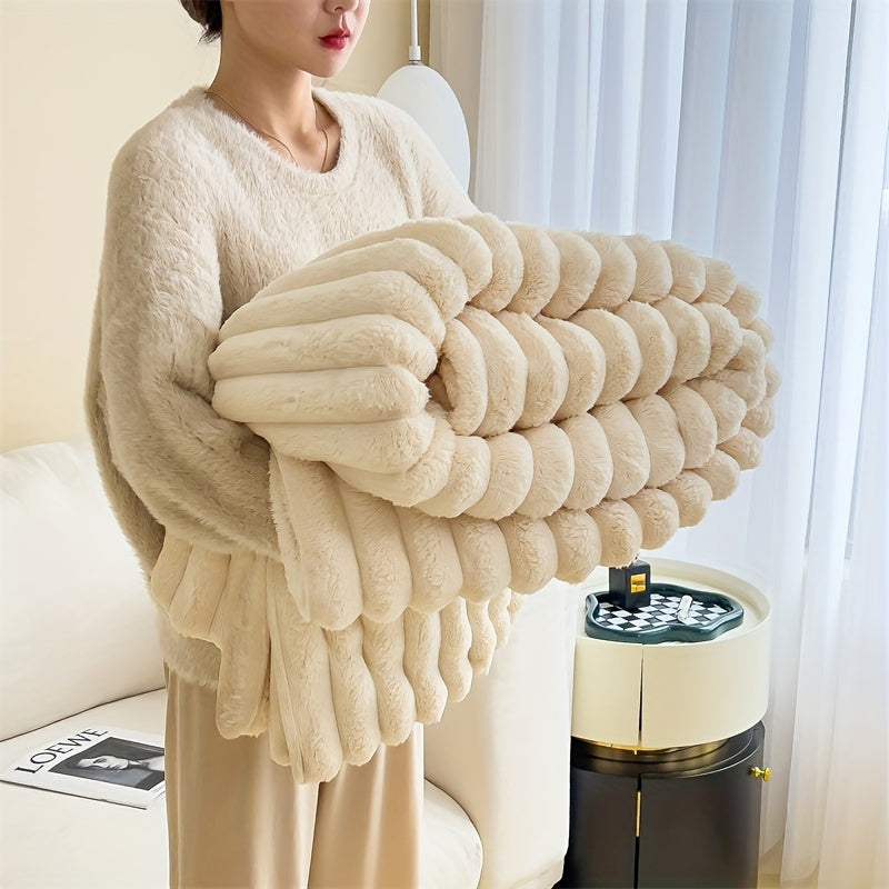 Indulgent Champagne Plush Double-Layer Throw Blanket - Luxuriously Soft, Cozy & Warm for Couch, Bed, Office, and Travel | Ideal for Staying Comfortable in Air Conditioning & Giving as Holiday Gifts