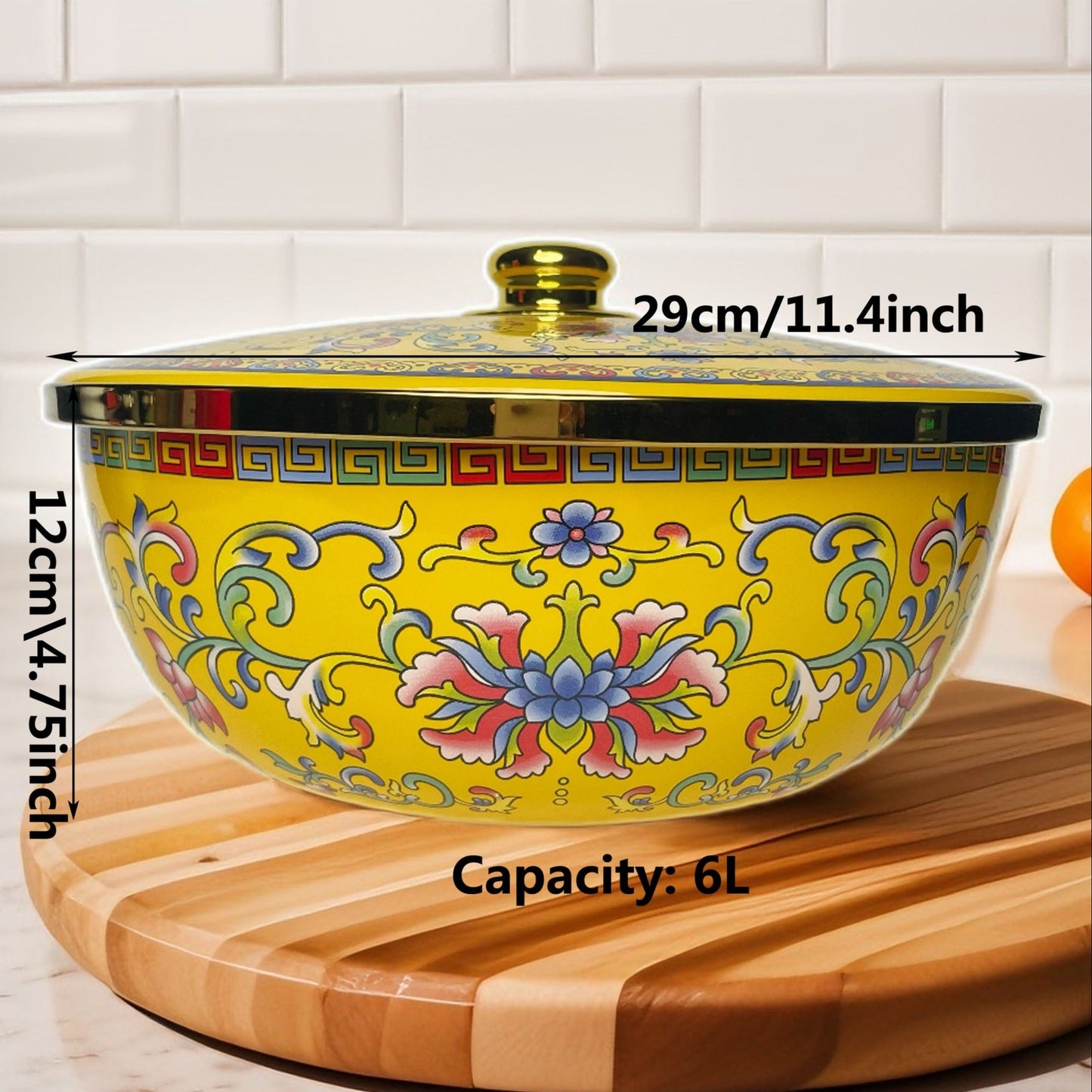 Sturdy Enamel Mixing Bowl with Lid - Spacious Salad Basin for Kitchen & Dining Room Use