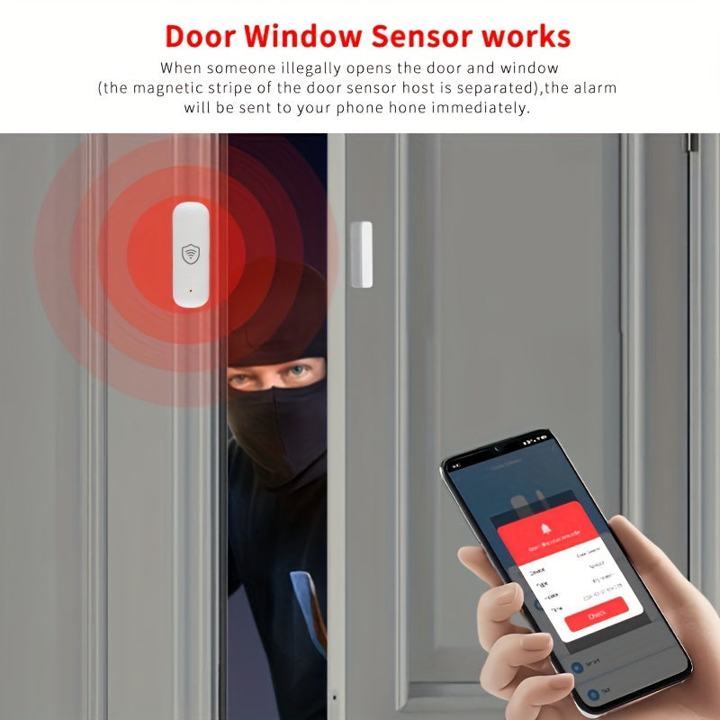 Wireless Tuya Smart Wifi Sensor for Doors and Windows alerts in real-time, ideal for smart home setups, child safety, pool alarms, and compatible with pet detection systems.