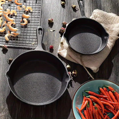 Cast Iron Skillet Set with Scraper & Lid - 3 Pieces, Pre-Seasoned Non-Stick Cookware for Frying, Stirring, and Baking - Must-Have Kitchen Tools.