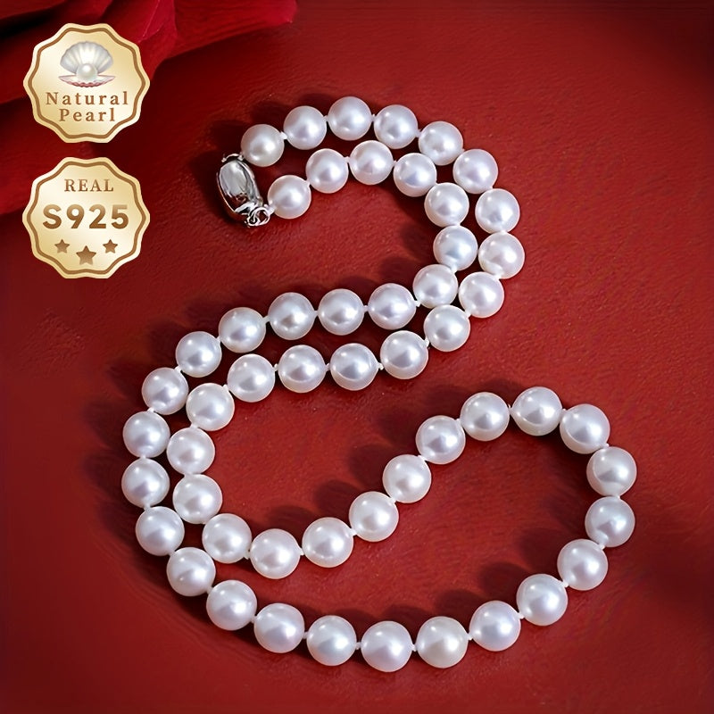 Elegant MUFAN Vintage Luxury Pearl Necklace with 9-10mm Natural Freshwater Pearls and S925 Sterling Silver, Perfect for June Birthdays and Special Occasions, Non-Plated Design, Comes in a Beautiful Jewelry Gift Box