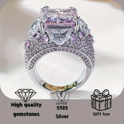 This stunning statement ring for women is made of pure S925 silver and features a 12x12 high carbon pink and white design. It is perfect for daily wear and parties, making it an ideal accessory for Valentine's Day.