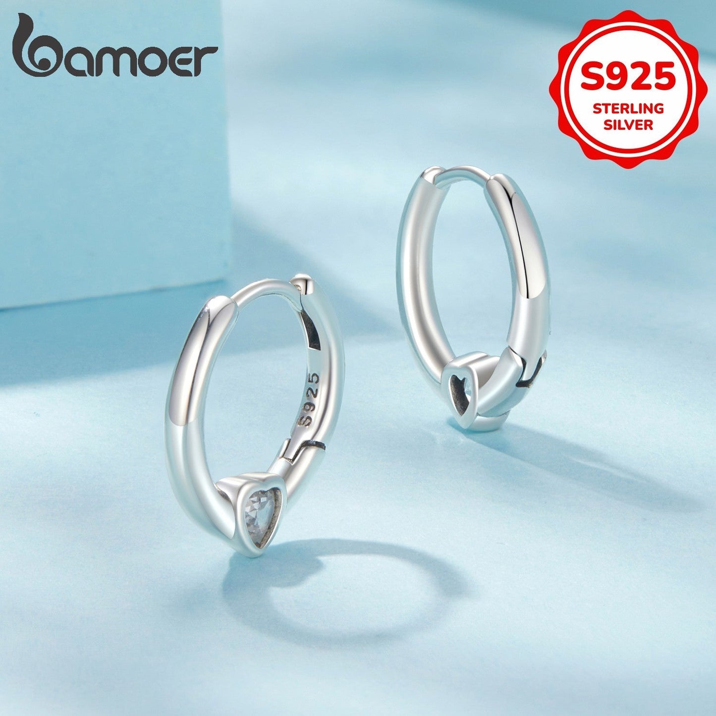 Stylish 925 Sterling Silver Hoop Earrings featuring a Glittering Cubic Zirconia Heart - Safe for Sensitive Skin, Great for Special Occasions & Everyday Wear - A Thoughtful Valentine's Day Present, Adorable Korean Inspired Earrings, Lightweight and