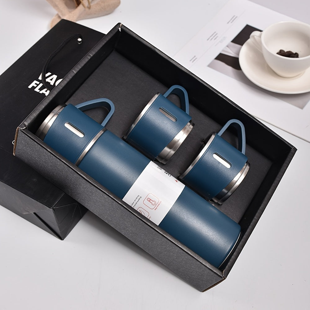 Set of stainless steel vacuum insulated flasks - includes a portable coffee mug and thermal bottle perfect for use in the office, for business purposes, and while traveling.