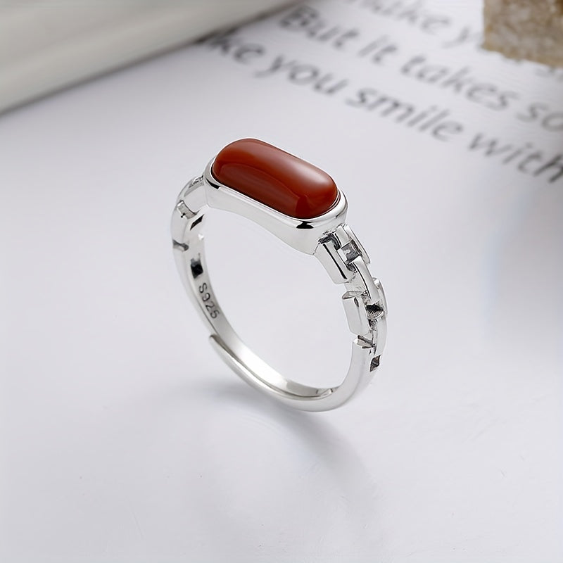 Vintage Antique Red Carnelian Ring made with S925 Sterling Silver, featuring a Bohemian style and an open band design. Crafted with a natural gemstone, this elegant fashion accessory is perfect for women looking to enhance their style. Suitable for