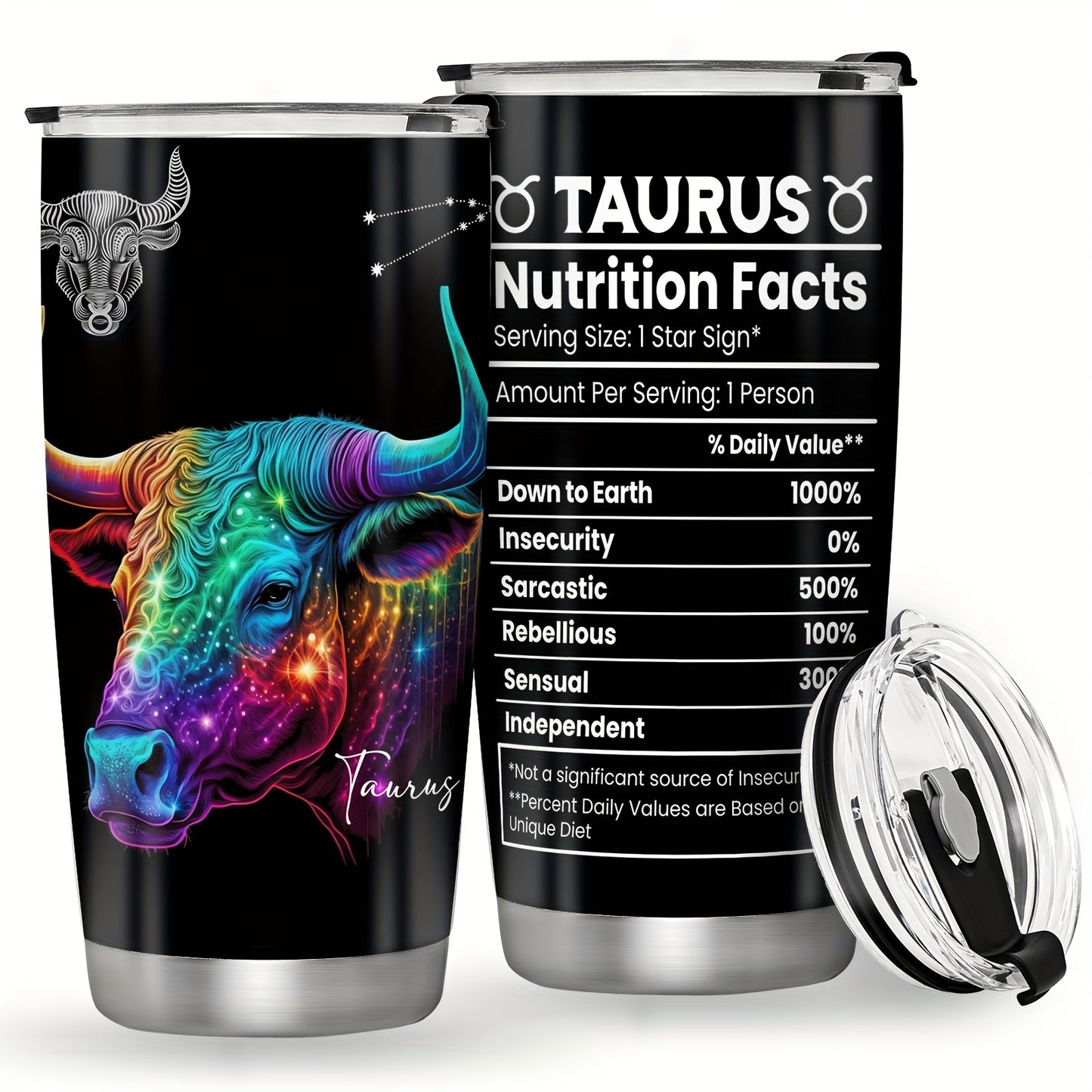 20oz Stainless Steel Zodiac Tumbler - Personalized Constellation Coffee Cup with Horoscope Designs. Leak proof, double wall vacuum insulated with BPA free lid. Ideal for outdoor activities. Perfect gift for various occasions. Machine washable. Leo