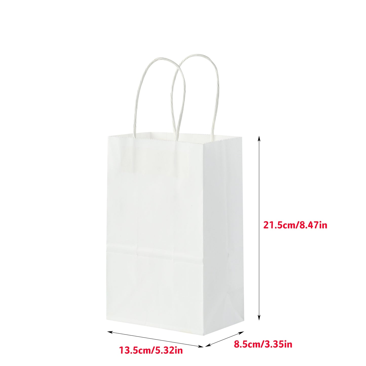 White Kraft Paper Tote Bags with Handles - Set of 100, Ideal for Food Take Out, Gift Wrapping, Kitchen Essentials, and Home Organization