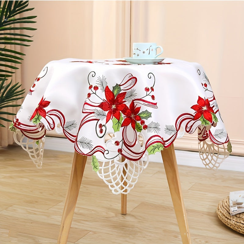 1pc Exquisite Christmas Embroidered Table Runner, Hand Hollowed, Perfect for Holiday Decor and Parties in Dining and Living Rooms