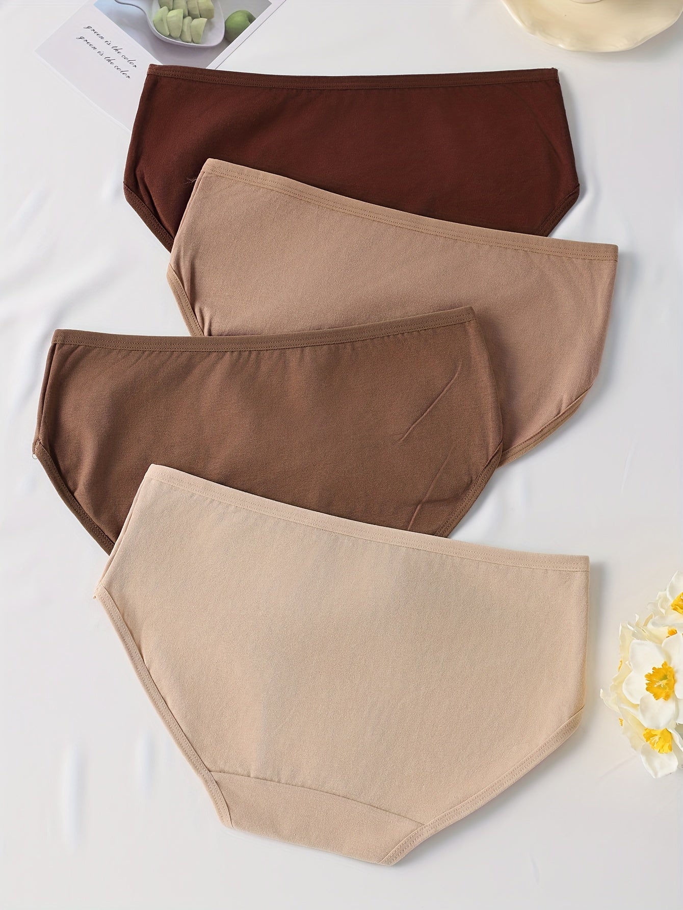 4 Women's Low-Rise Briefs in Dark Tones with Bow Detail - Soft, Stretchy, and Comfortable Everyday Wear.