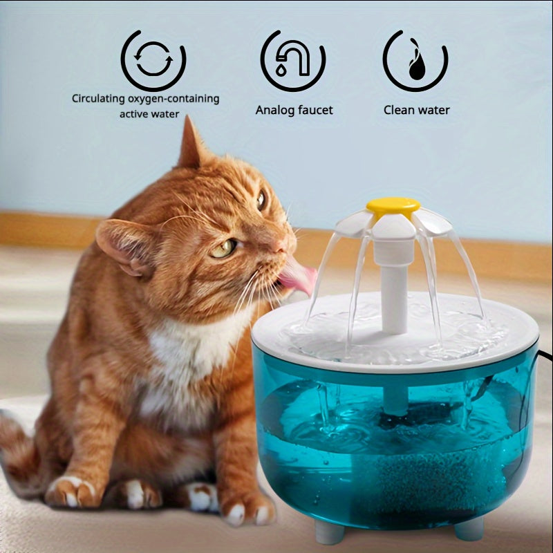 Silent USB pet water fountain for cats and dogs, 1.5L capacity, made of food-grade PP material.