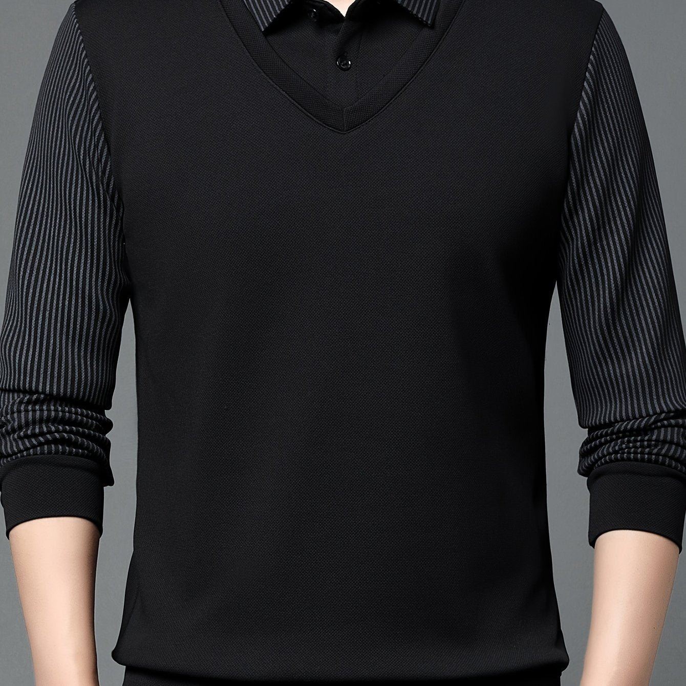 Men's two-tone shirt with turn-down collar, perfect for autumn and winter, ideal gift for men.