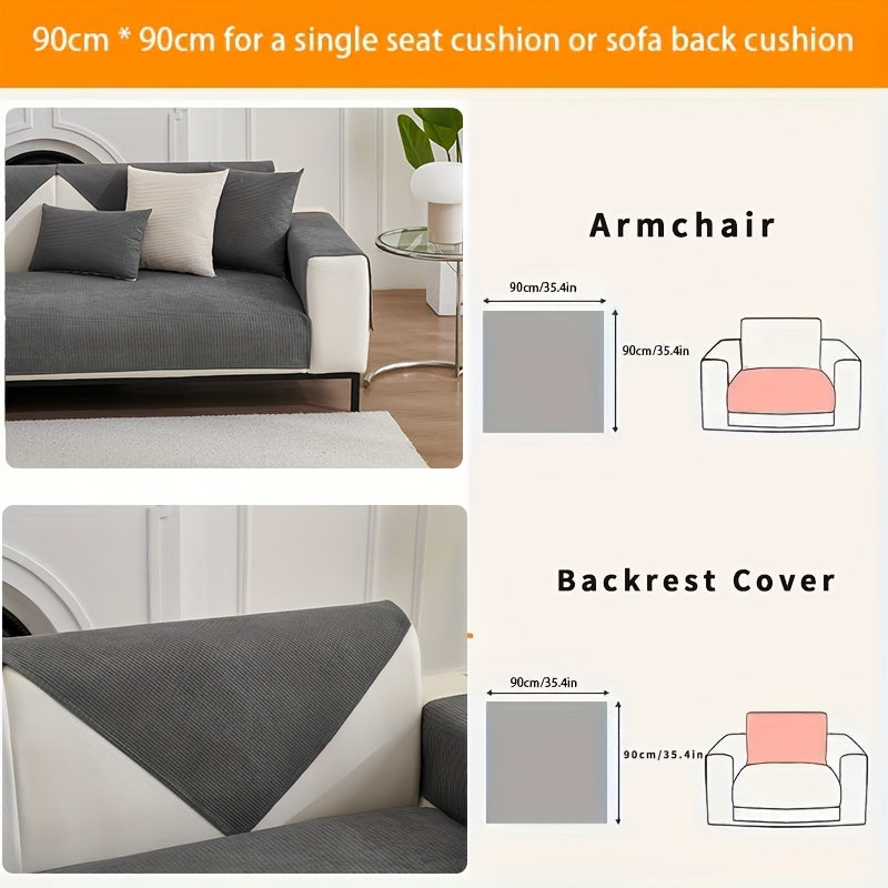 Water-resistant velvet sofa cover for 1-4 seat L-shaped sofas. Pet-friendly, non-slip, machine washable, contemporary style in gray textured fabric - a home decor essential.