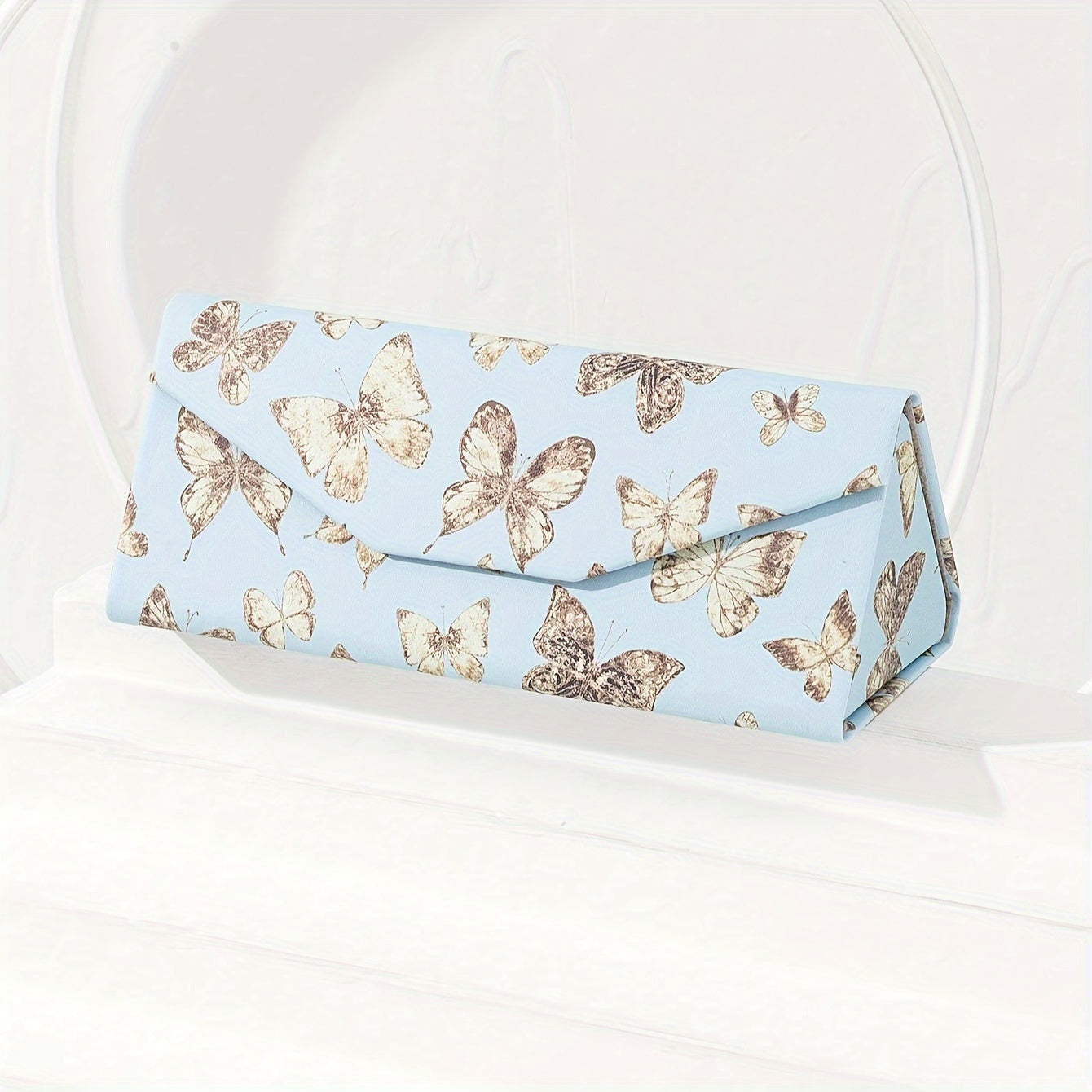 Stylish Butterfly and Floral Print Women's Folding Glasses Case - Sturdy Hard Shell, Convenient Eyewear Holder