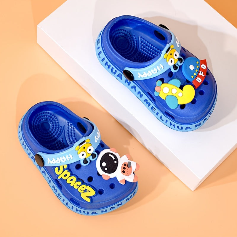 Boys' and girls' cute cartoon open-toed sandals with breathable lightweight EVA upper, perfect for daily wear or casual vacation. Easy slip-on style for the beach.