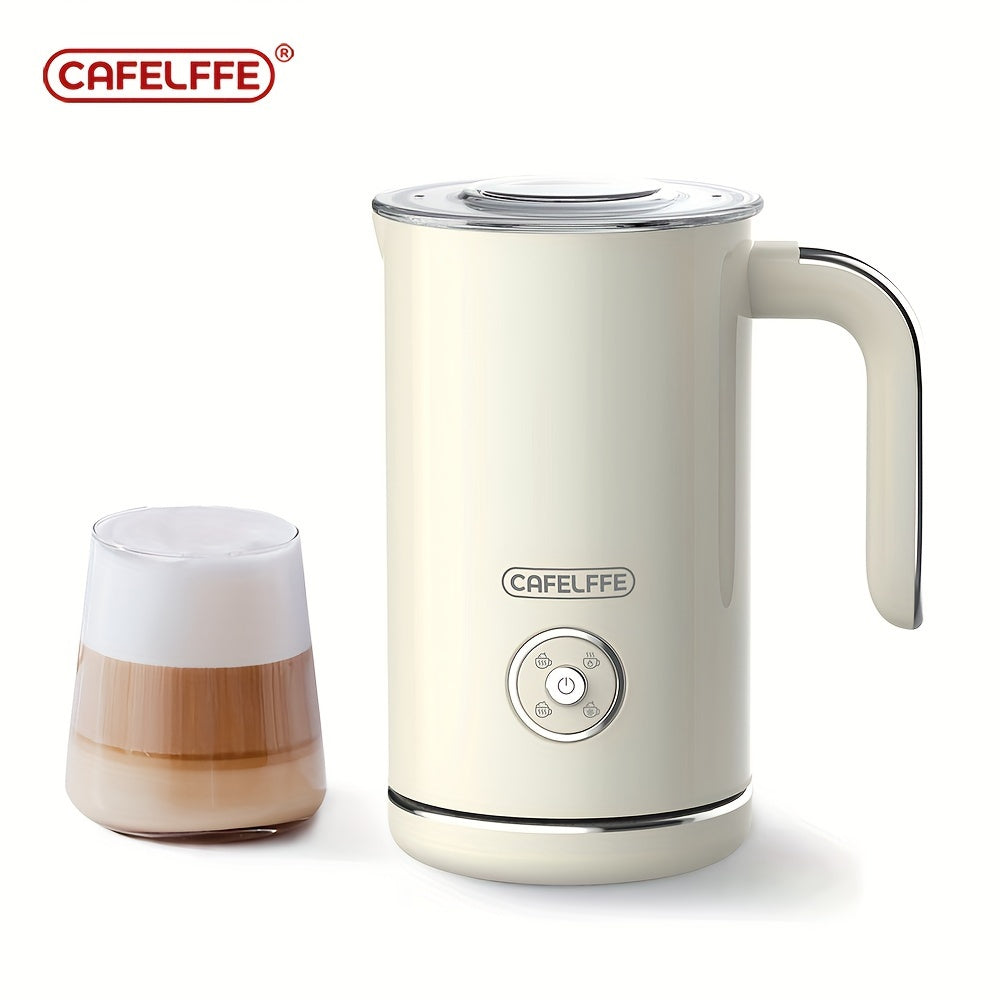 CAFELFFE 4 in 1 Hot and Cold Milk Frother: Stainless steel, automatic shut-off, includes two whisks. Suitable for latte, macchiato, hot chocolate, cappuccino. 500 watts, beige, 8 oz/240 ml.