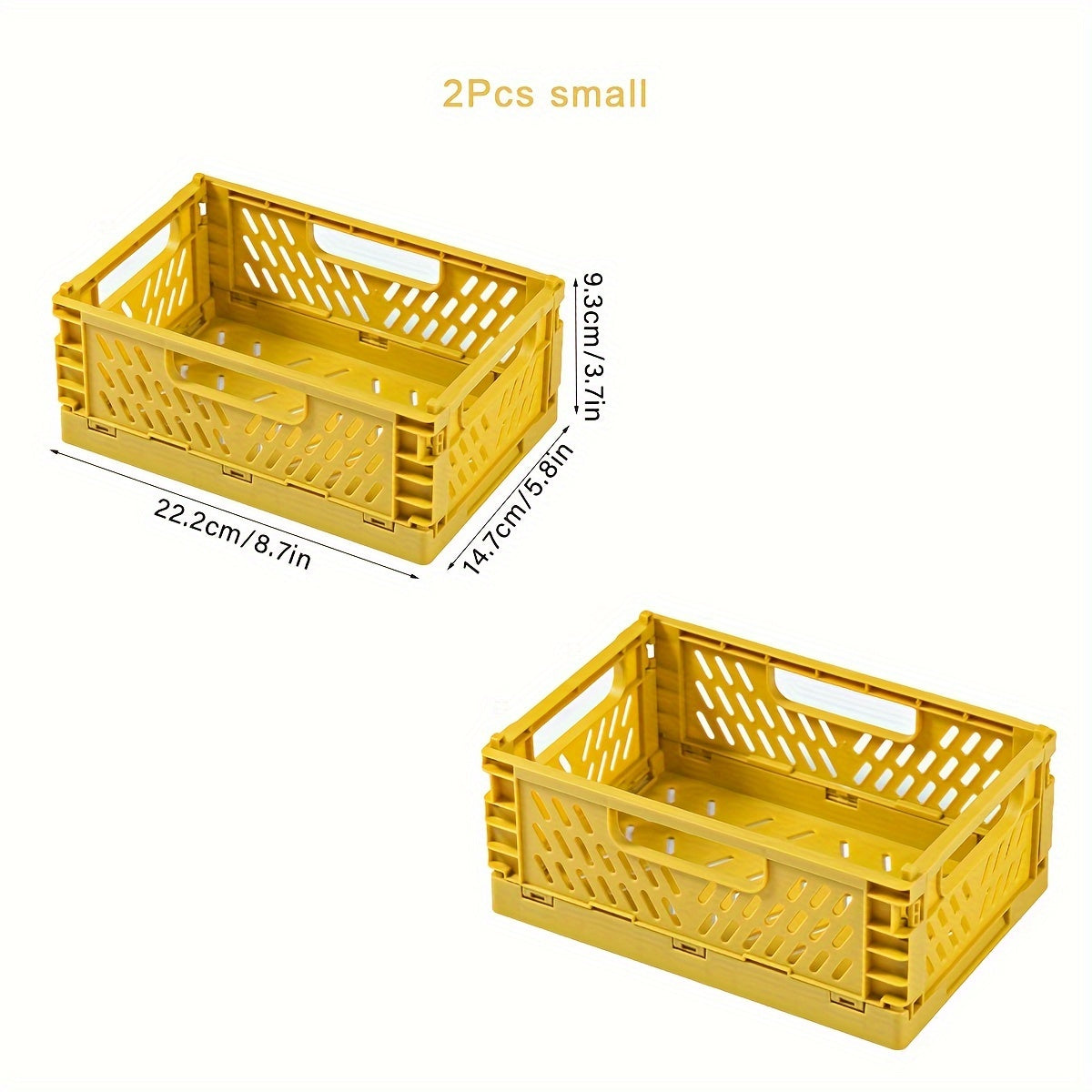 2-Pack Plastic Folding Storage Baskets with Handles, Stackable Organizers for Home - Mixed Color