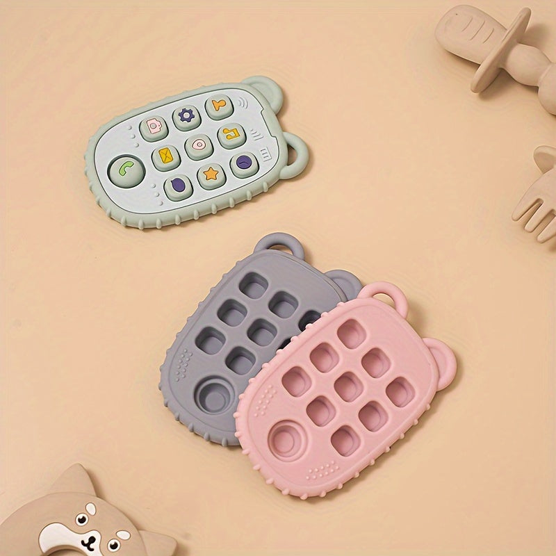 Silicone Teether in a Creative Phone Shape, BPA Free and Soft Textured. Perfect Gift for Christmas, Halloween, Thanksgiving, New Year's, or Valentine's Day.