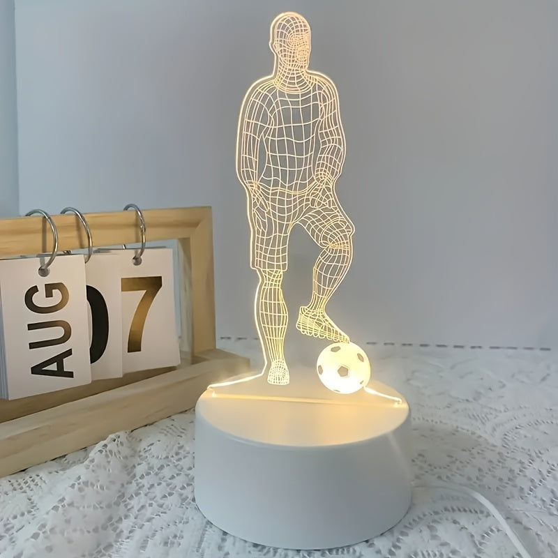 Football player-shaped table lamp with USB interface and LED night light for bedroom decoration.