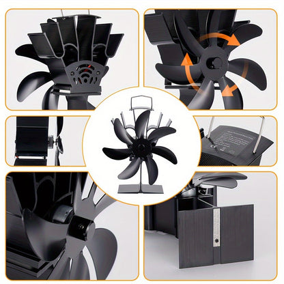 Black Versatile 7-Blade Fireplace Fan - A High-Quality Heat Powered Stove Fan that is Portable, Ideal for Indoor and Outdoor Use.